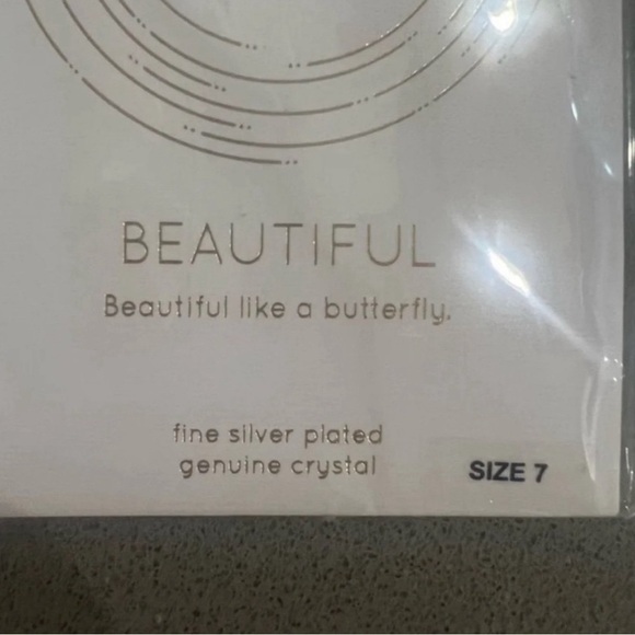 Crystal Open Butterfly Ring – Silver Plated Adjustable Cocktail Statement Ring - Picture 4 of 5